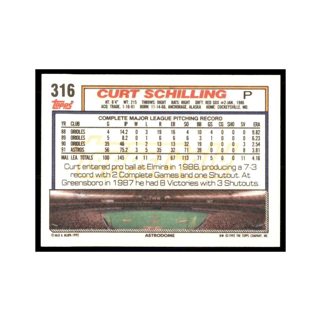 1992 Topps Gold Curt Schilling Baseball Cards #316