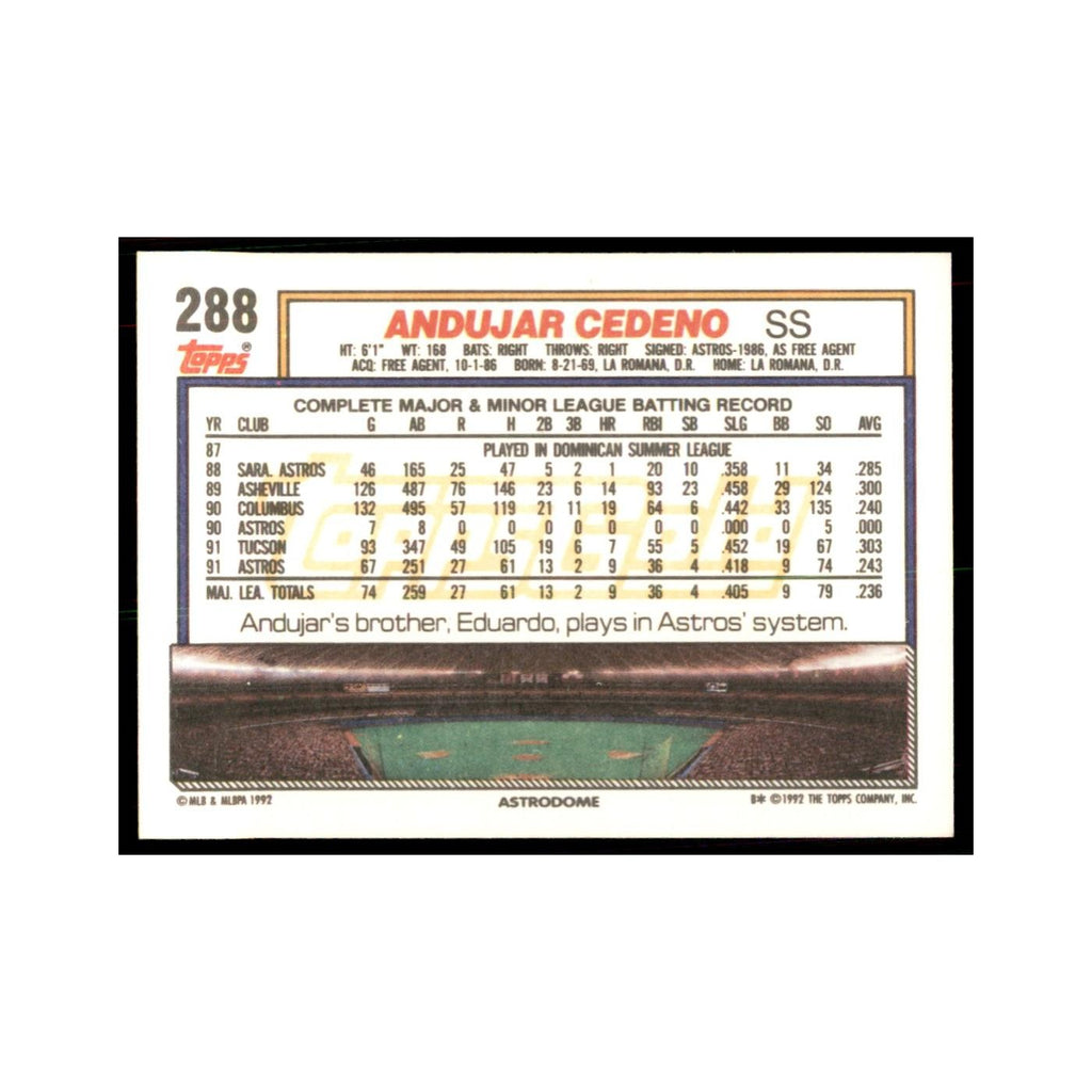 1992 Topps Gold Andujar Cedeno Baseball Cards #288