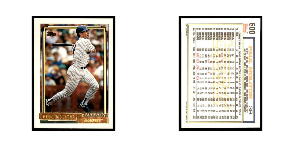 1992 Topps Gold Paul Molitor Baseball Cards #600