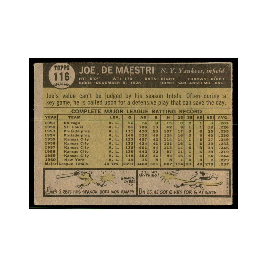 1961 Topps Joe DeMaestri Yankees #116