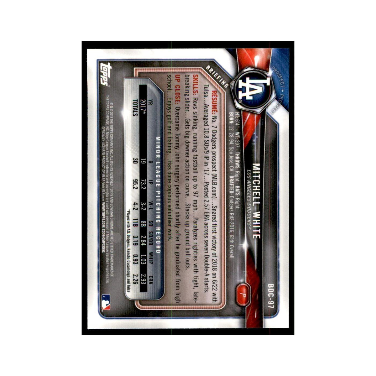 2018 Bowman Draft Chrome Mitchell White Dodgers #BDC-97