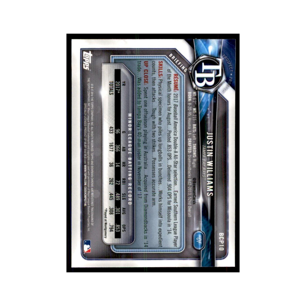 2018 Bowman Chrome Prospects Justin Williams Rays #BCP10