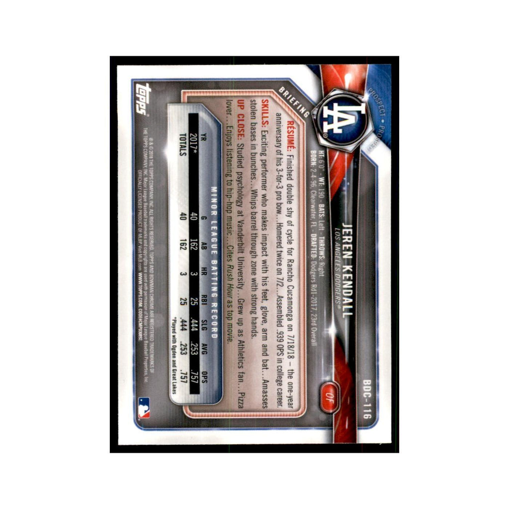 2018 Bowman Draft Chrome Jeren Kendall Dodgers #BDC-116