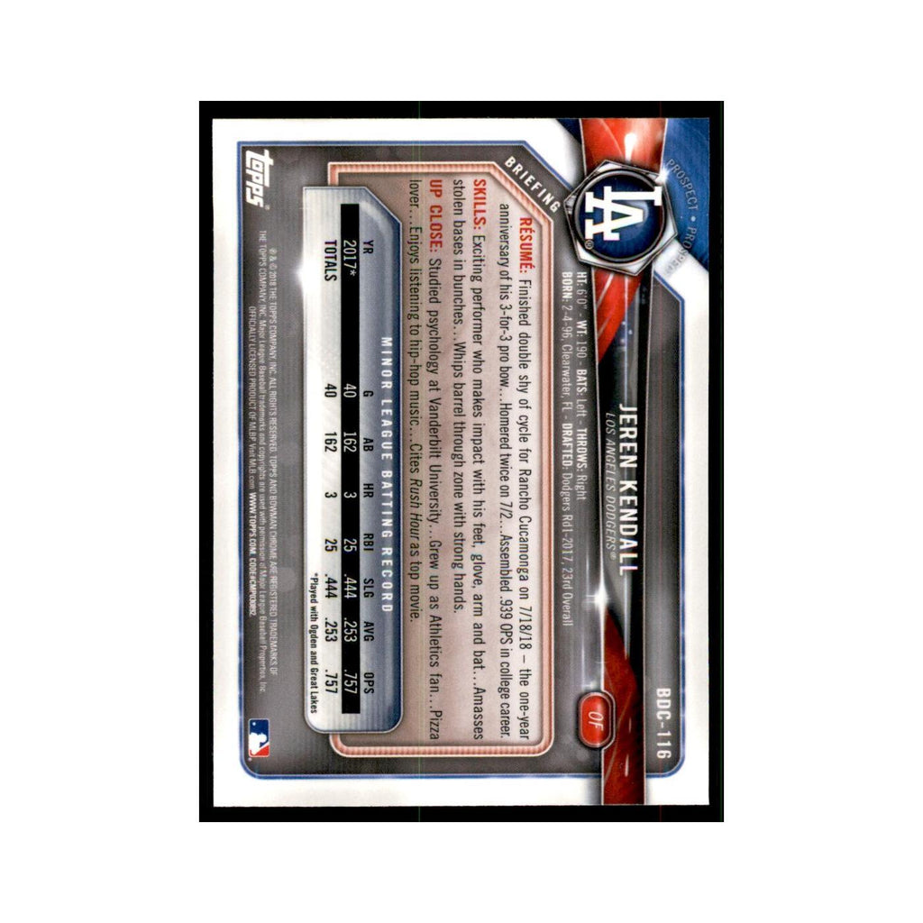 2018 Bowman Draft Chrome Jeren Kendall Dodgers #BDC-116