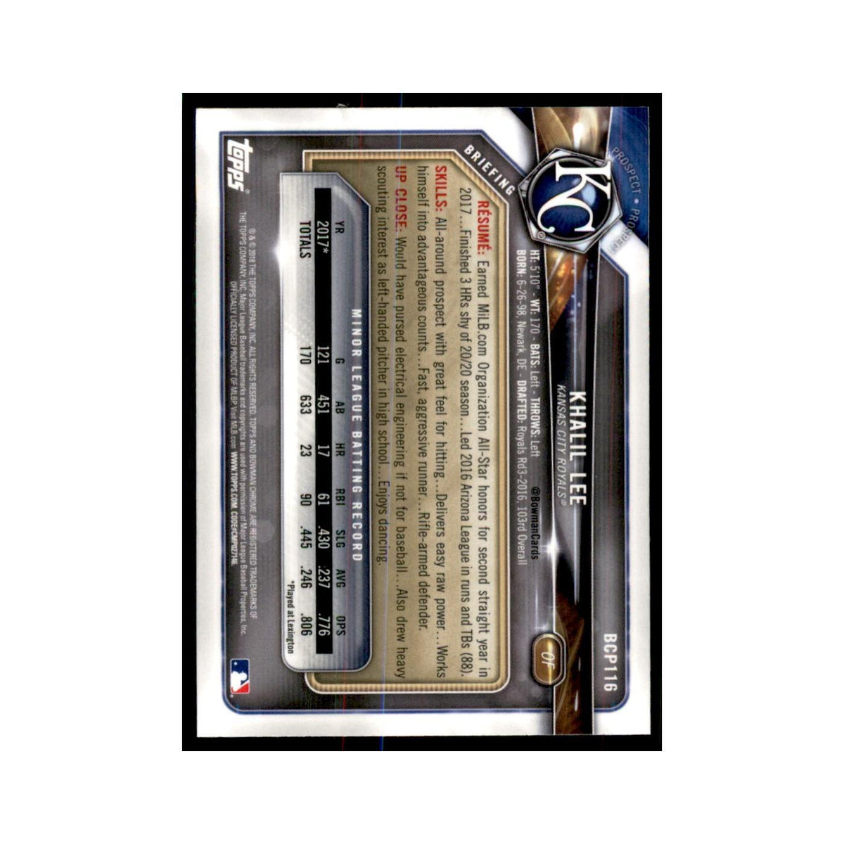2018 Bowman Chrome Prospects Khalil Lee Royals #BCP116