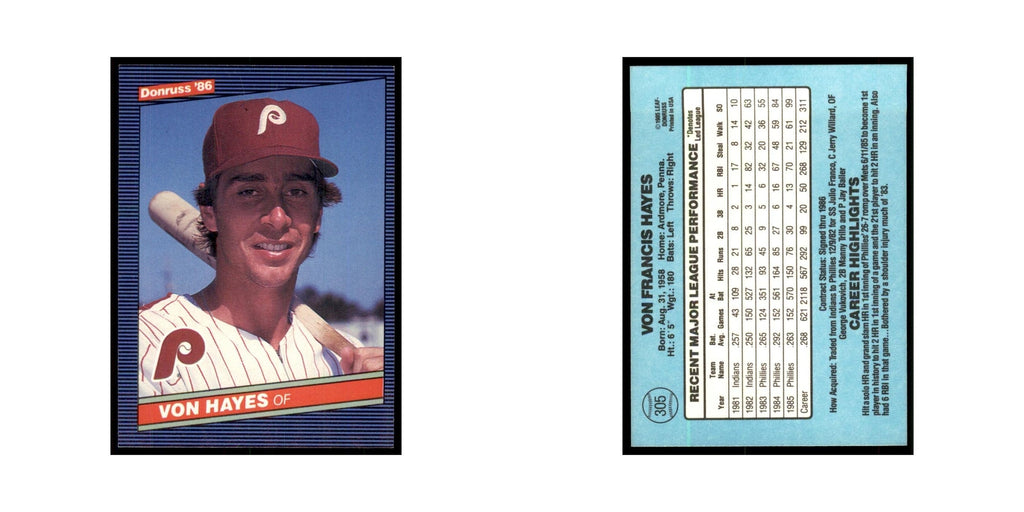 1986 Donruss Von Hayes Phillies #305