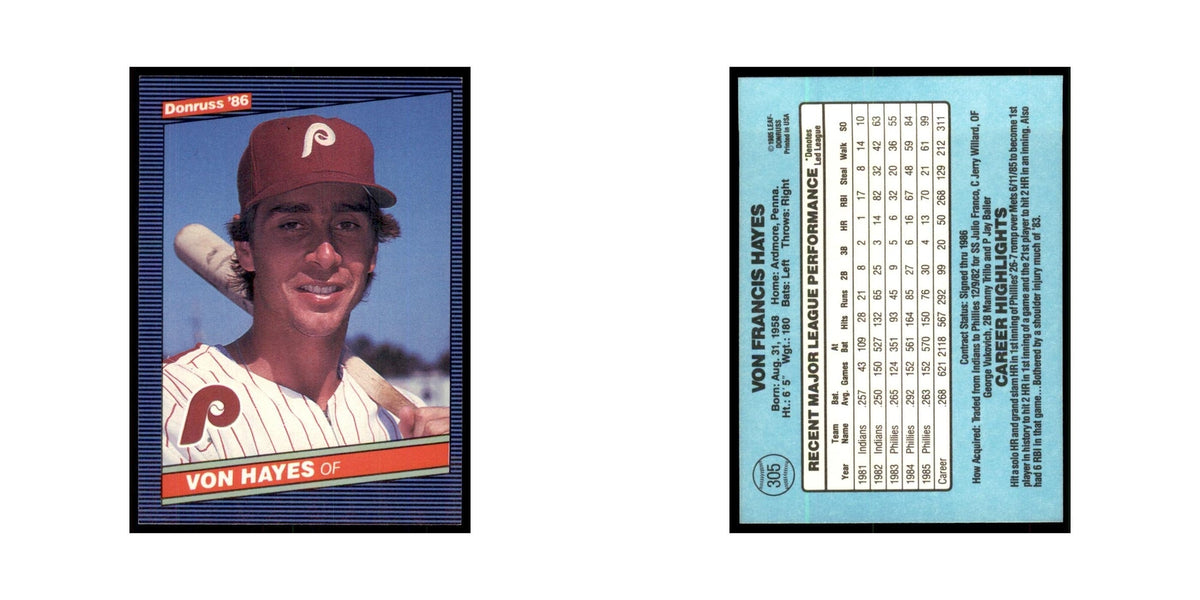 1986 Donruss Von Hayes Phillies #305