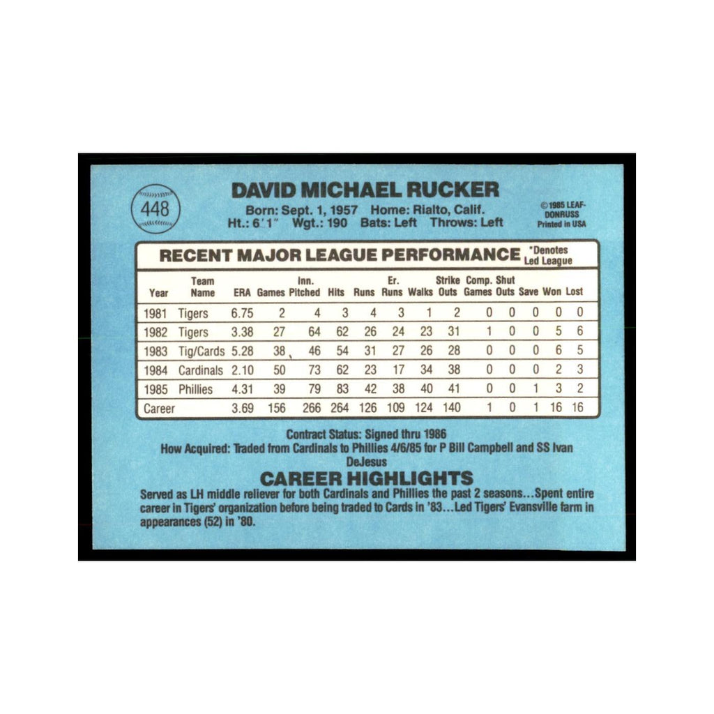 1986 Donruss Dave Rucker Phillies #448