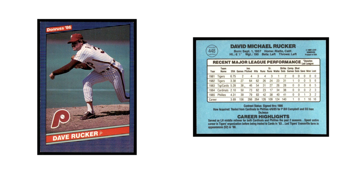 1986 Donruss Dave Rucker Phillies #448