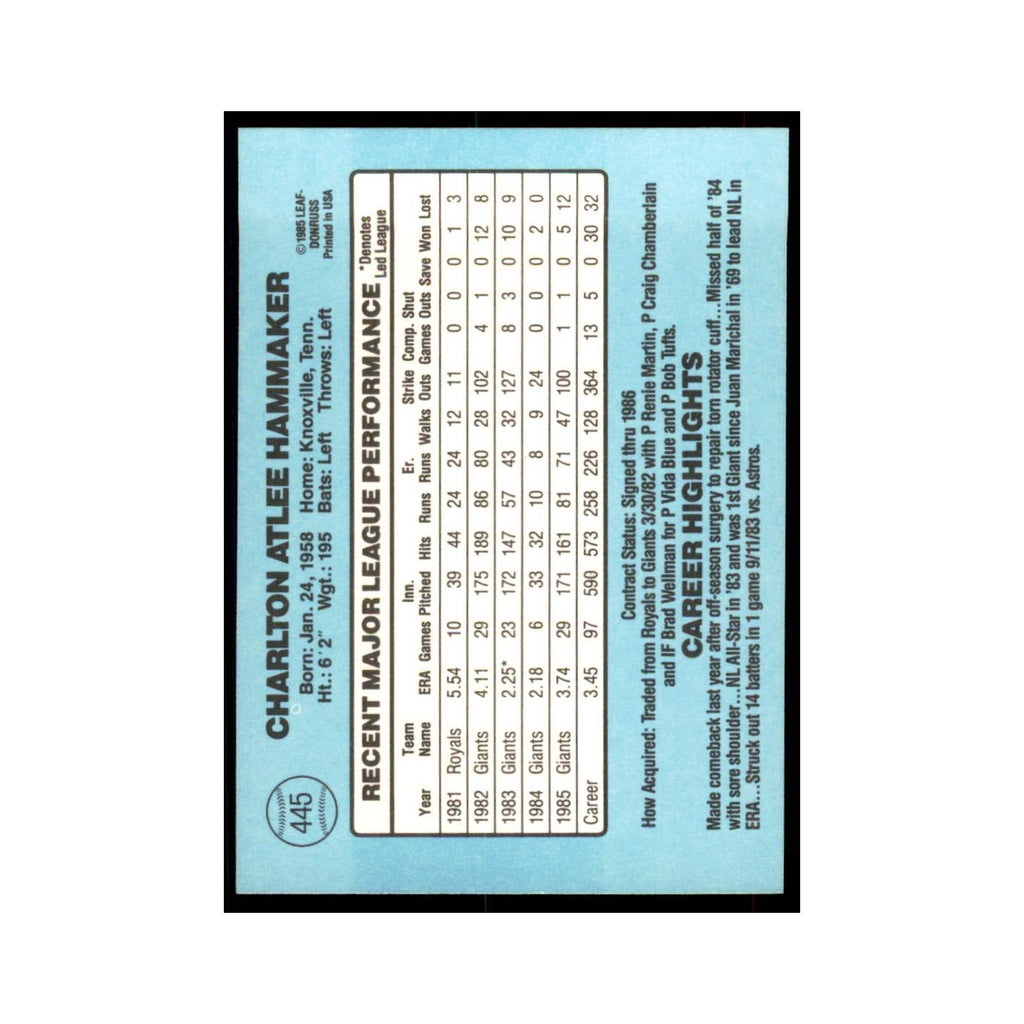1986 Donruss Atlee Hammaker Giants #445