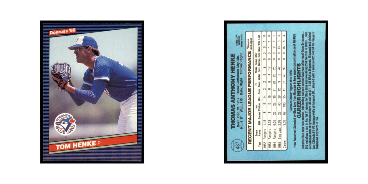 1986 Donruss Tom Henke Blue Jays #437