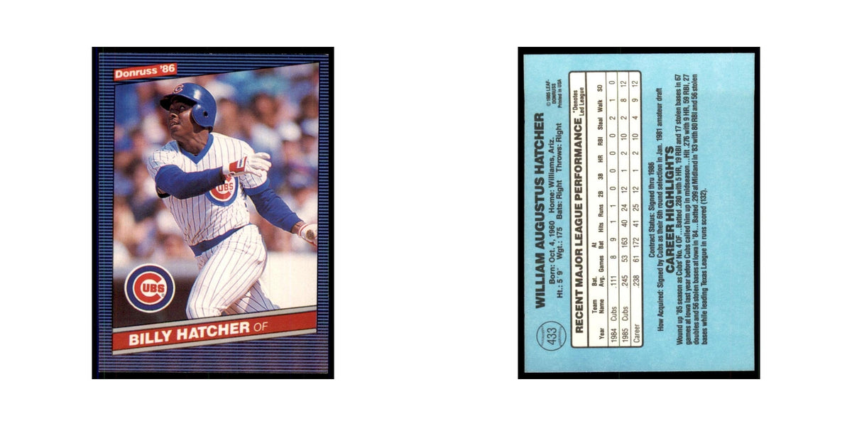 1986 Donruss Billy Hatcher Cubs #433