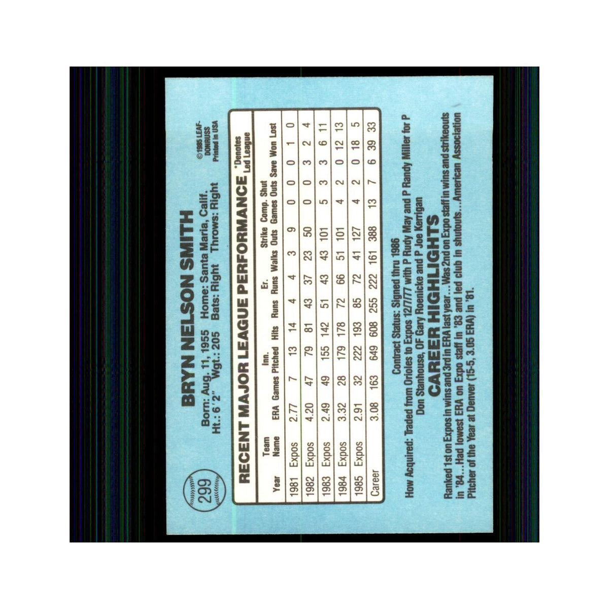 1986 Donruss Bryn Smith Montreal Expos #299