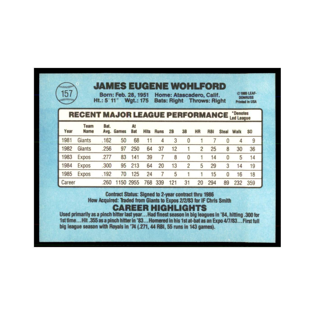 1986 Donruss Jim Wohlford Montreal Expos #157