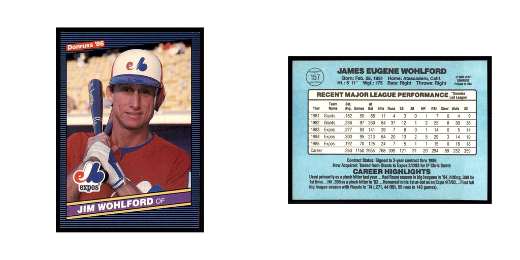1986 Donruss Jim Wohlford Montreal Expos #157