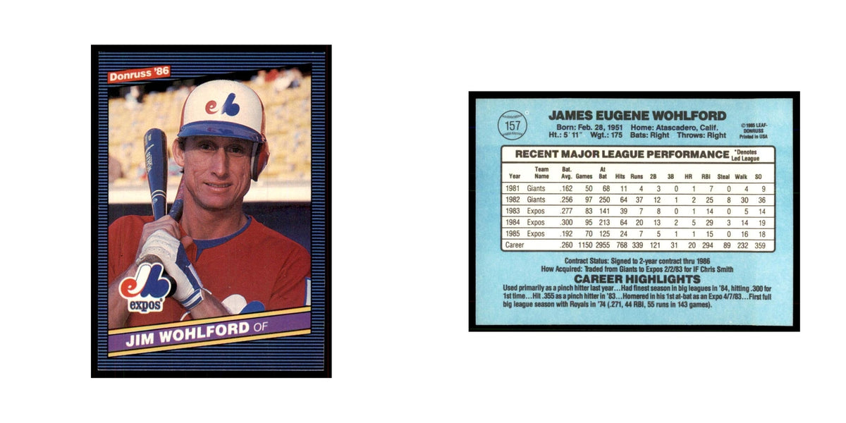 1986 Donruss Jim Wohlford Montreal Expos #157