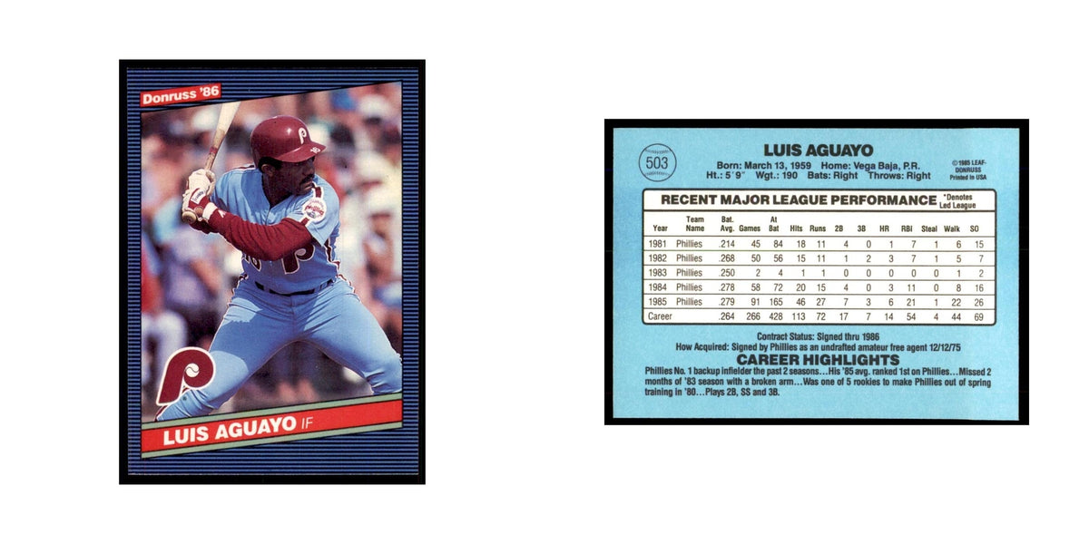 1986 Donruss Luis Aguayo Phillies #503