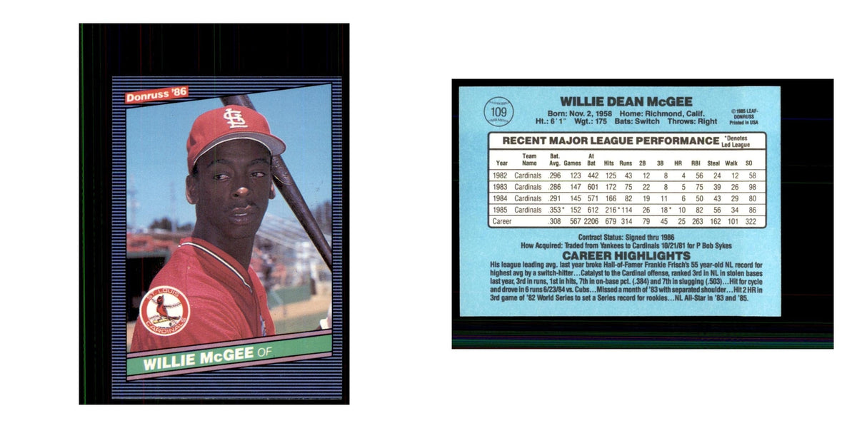 1986 Donruss Willie McGee Cardinals #109
