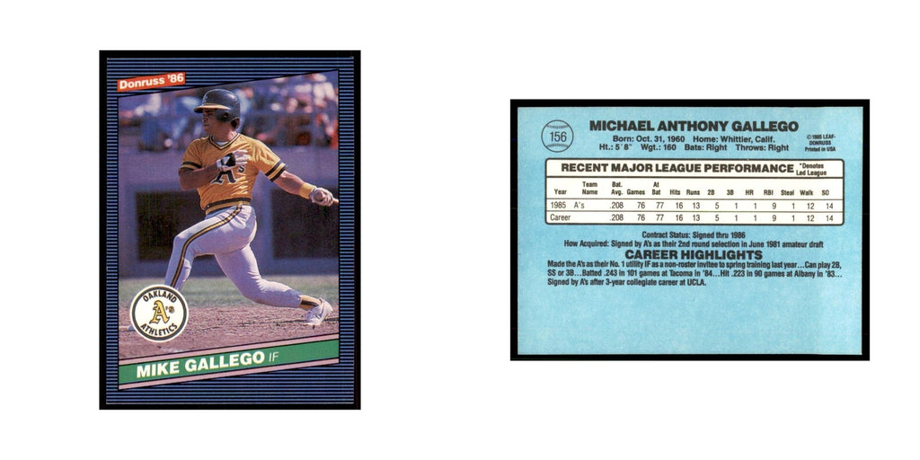 1986 Donruss Mike Gallego RC Athletics #156
