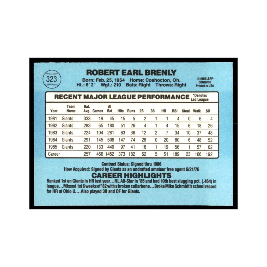 1986 Donruss Bob Brenly Giants #323
