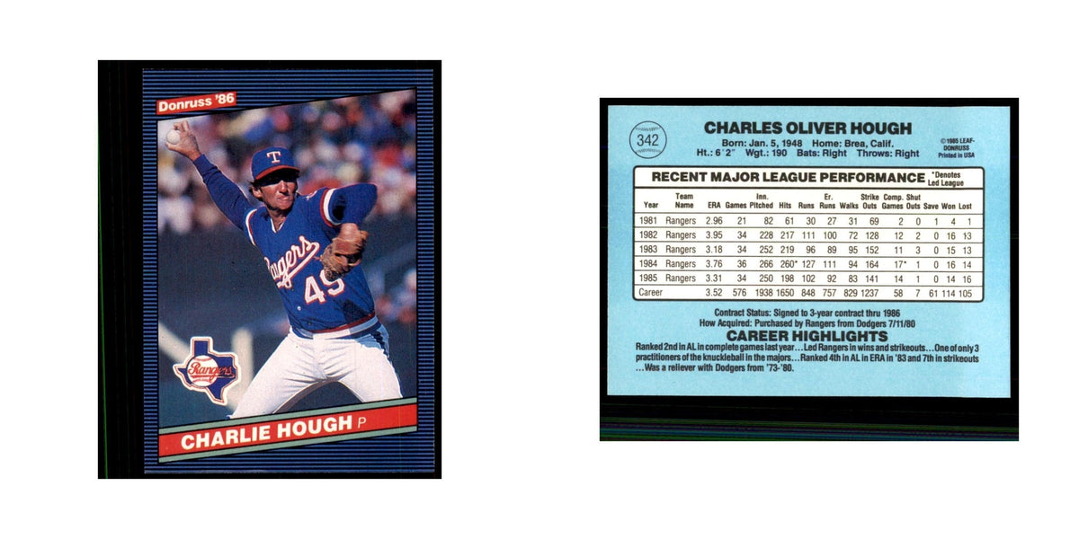 1986 Donruss Charlie Hough Rangers #342