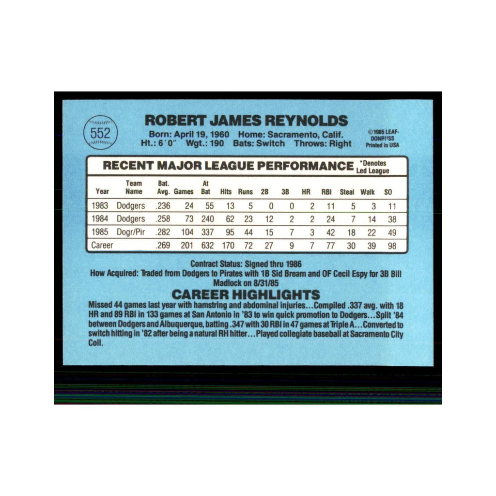 1986 Donruss R.J. Reynolds Pirates #552