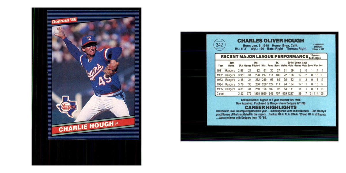 1986 Donruss Charlie Hough Rangers #342