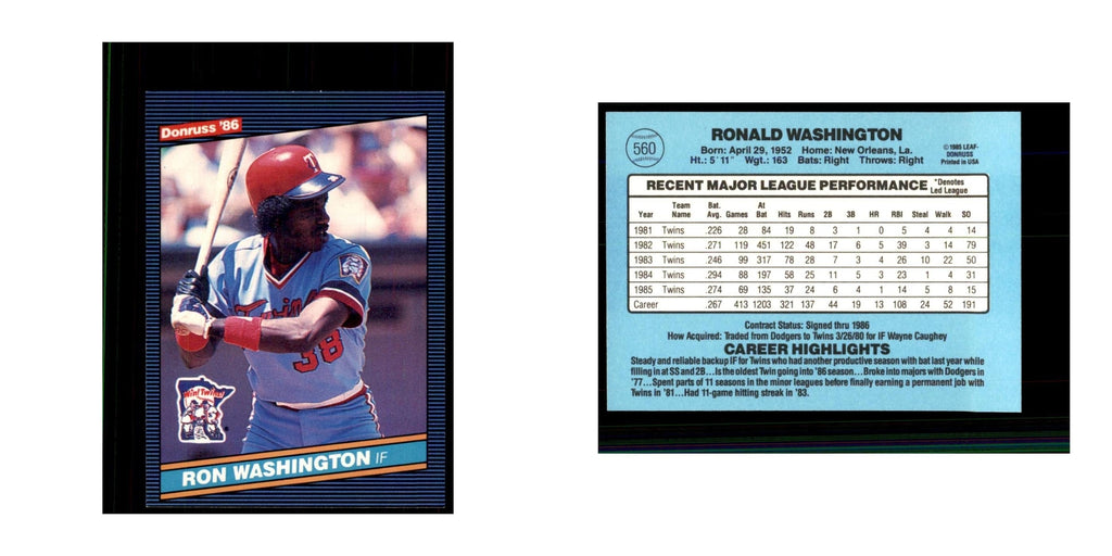 1986 Donruss Ron Washington Twins #560