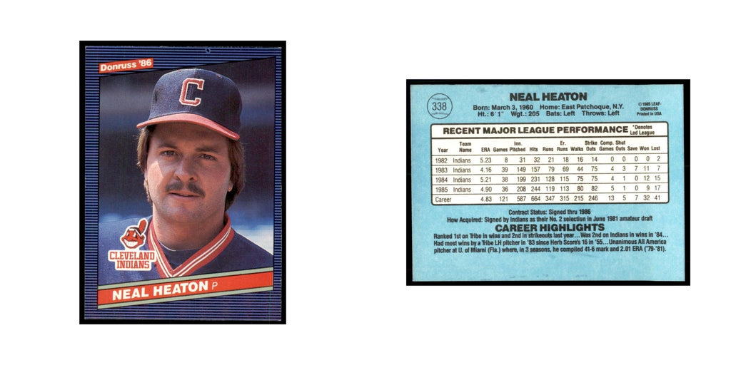 1986 Donruss Neal Heaton Indians #338