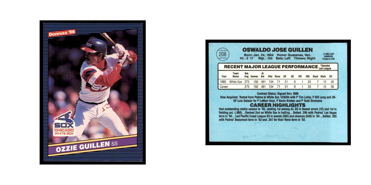 1986 Donruss Ozzie Guillen RC White Sox #208