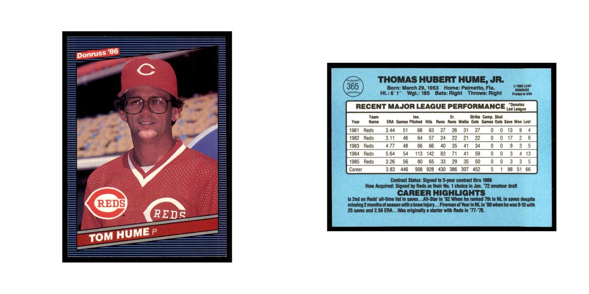 1986 Donruss Tom Hume Reds #365