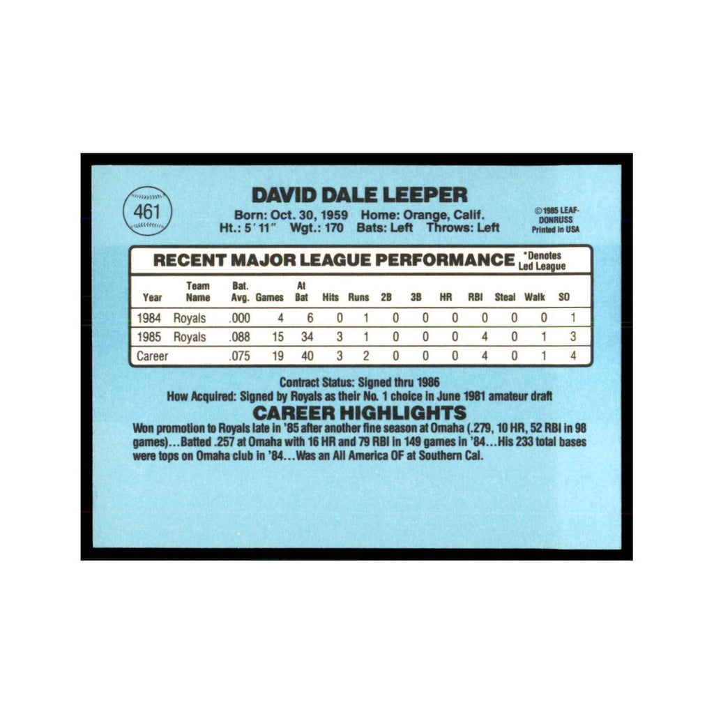 1986 Donruss Dave Leeper RC Royals #461