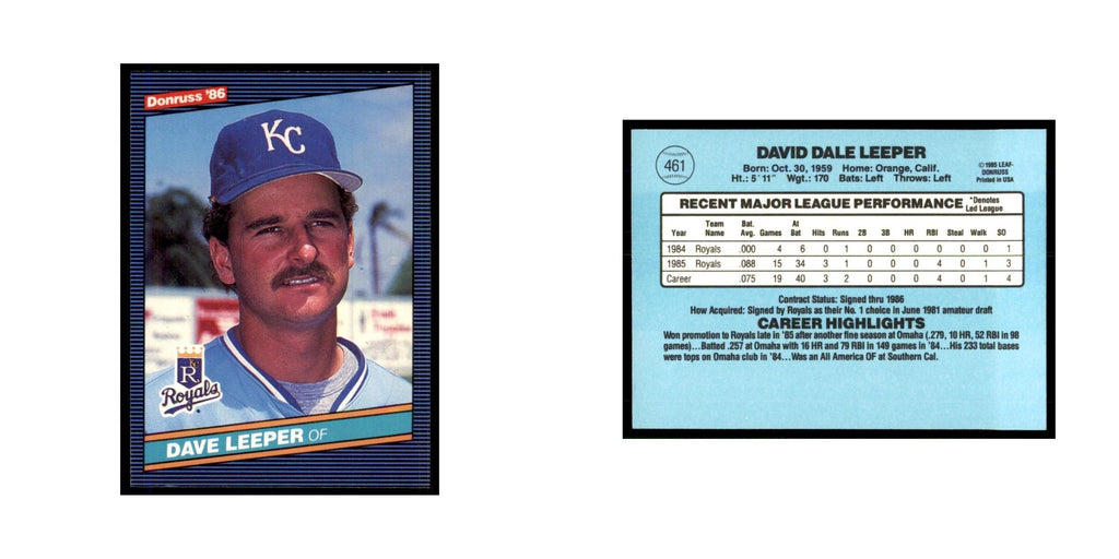 1986 Donruss Dave Leeper RC Royals #461