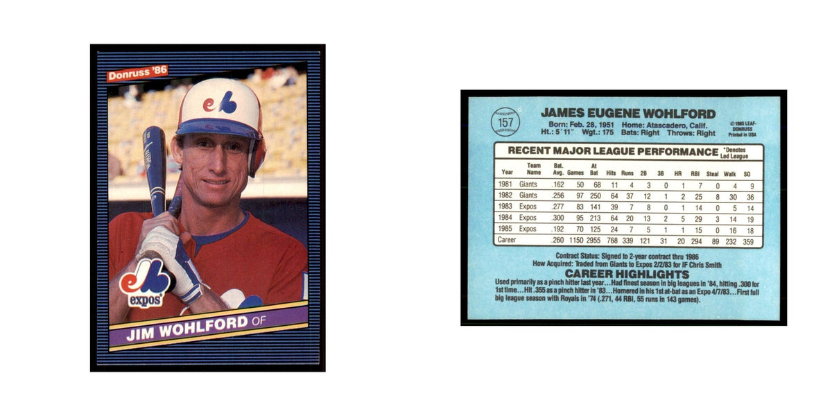 1986 Donruss Jim Wohlford Montreal Expos #157