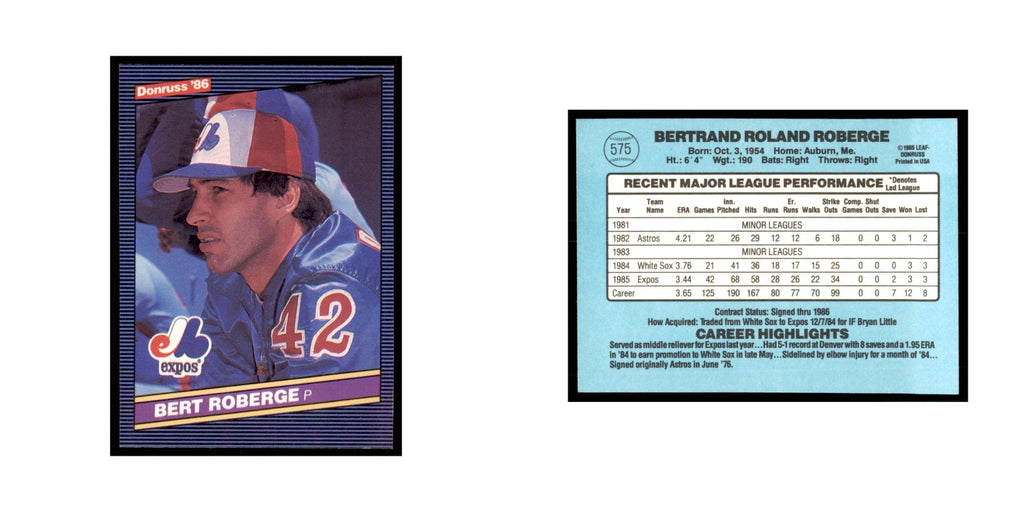 1986 Donruss Bert Roberge Montreal Expos #575
