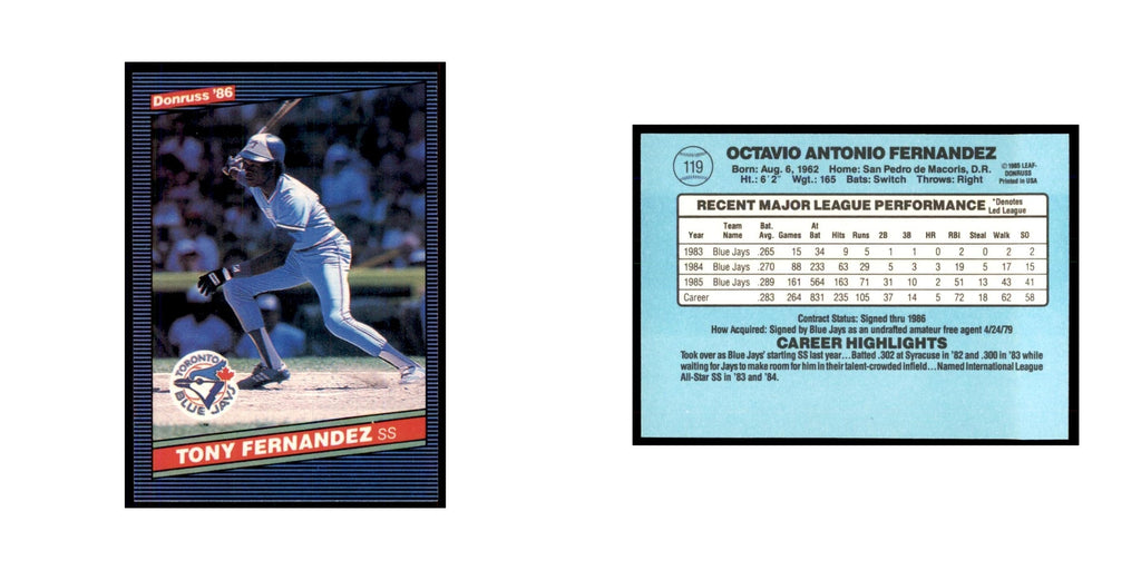 1986 Donruss Tony Fernandez Blue Jays #119