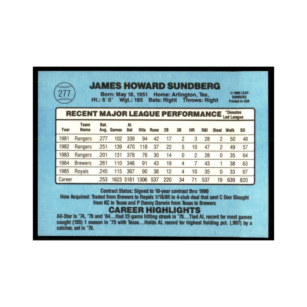 1986 Donruss Jim Sundberg Royals #277