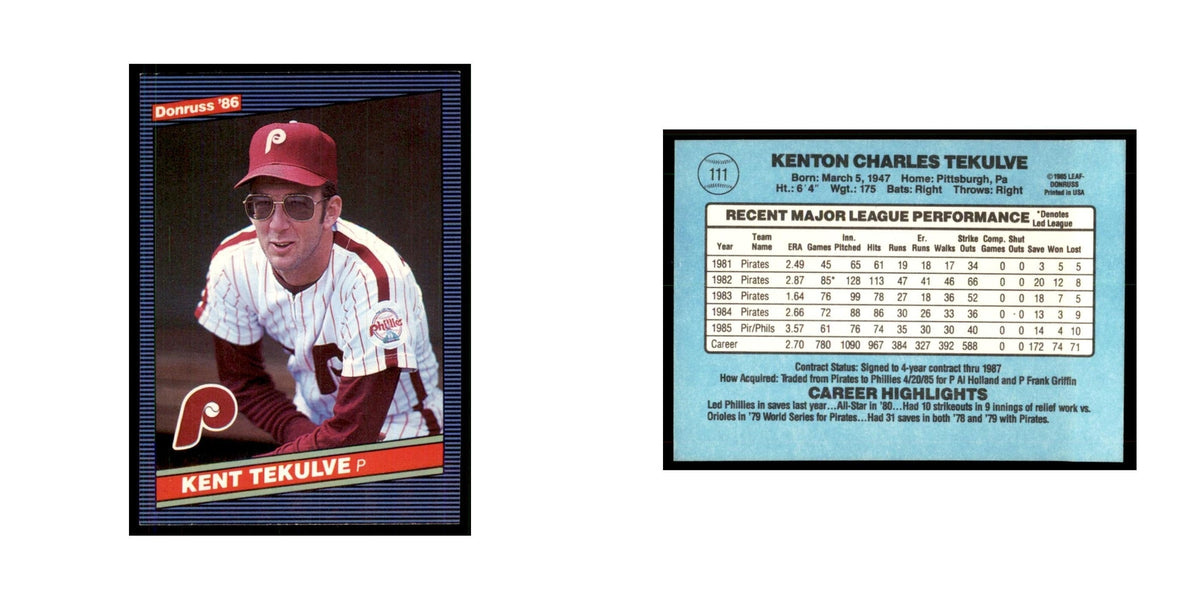 1986 Donruss Kent Tekulve Phillies #111