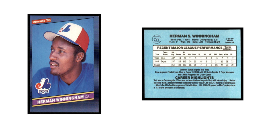 1986 Donruss Herman Winningham RC Montreal Expos #279