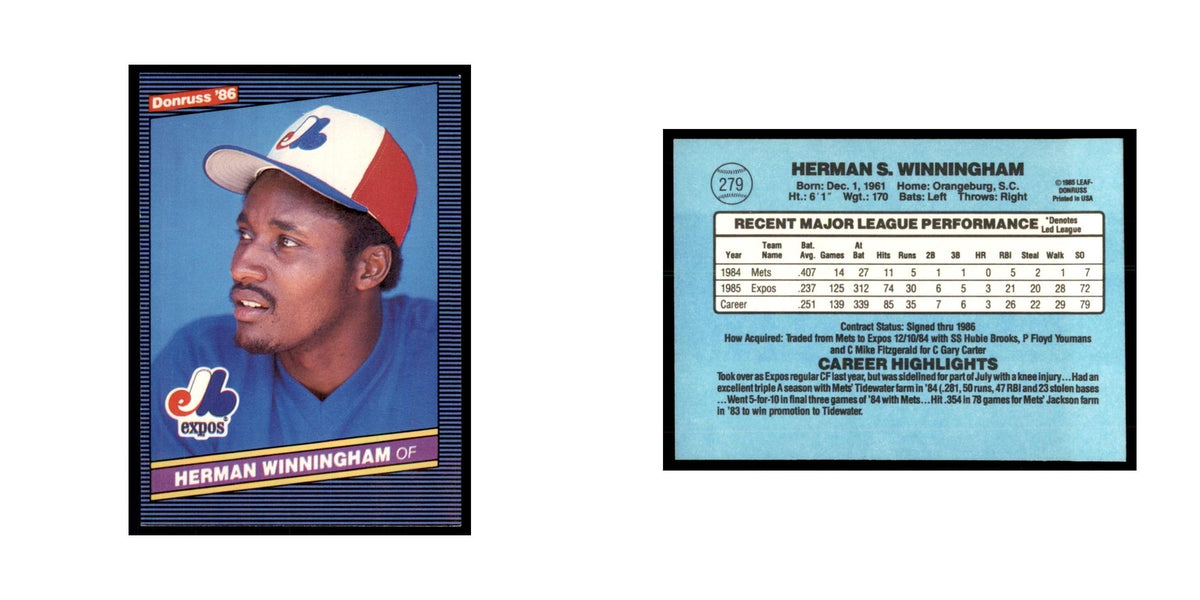 1986 Donruss Herman Winningham RC Montreal Expos #279