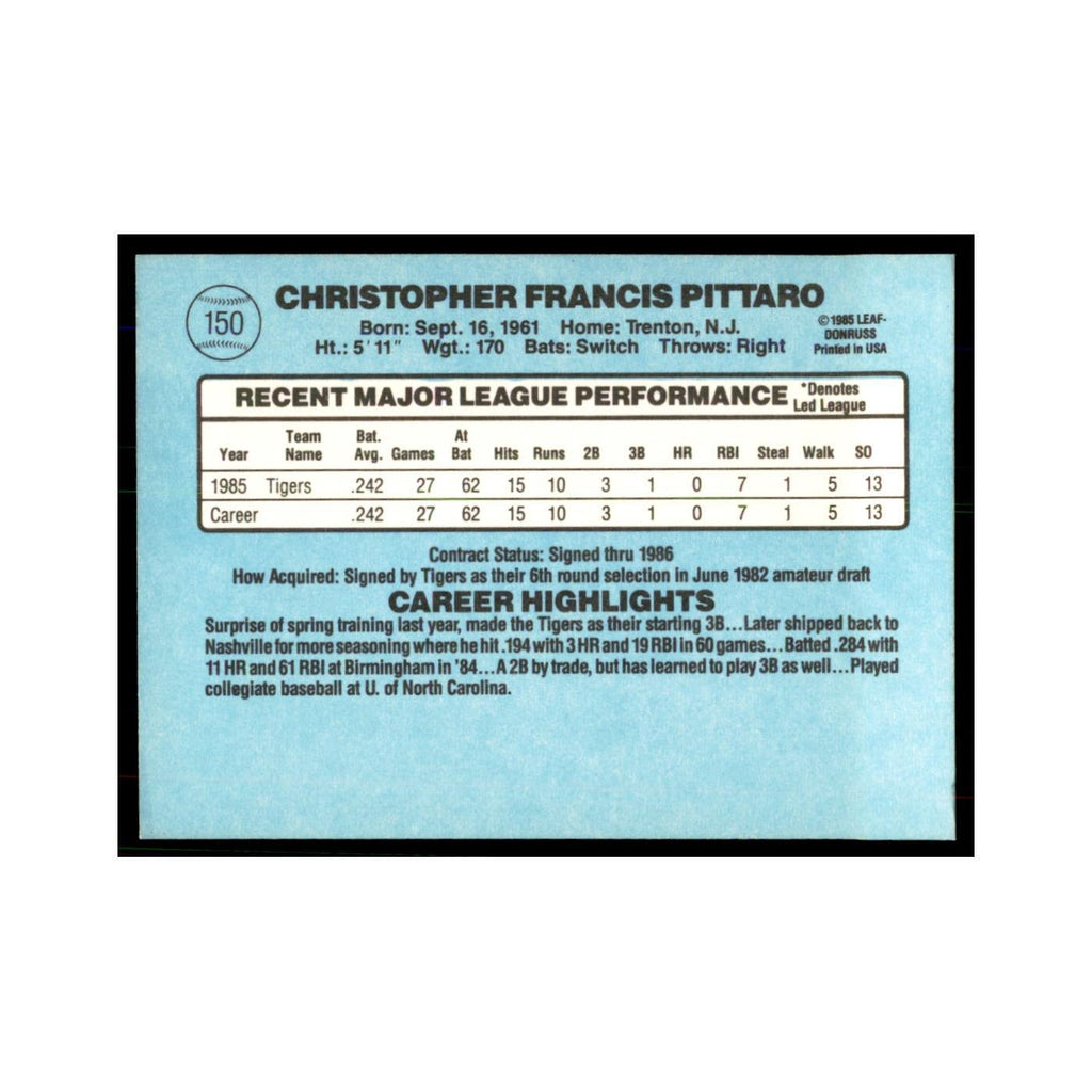 1986 Donruss Chris Pittaro RC Tigers #150