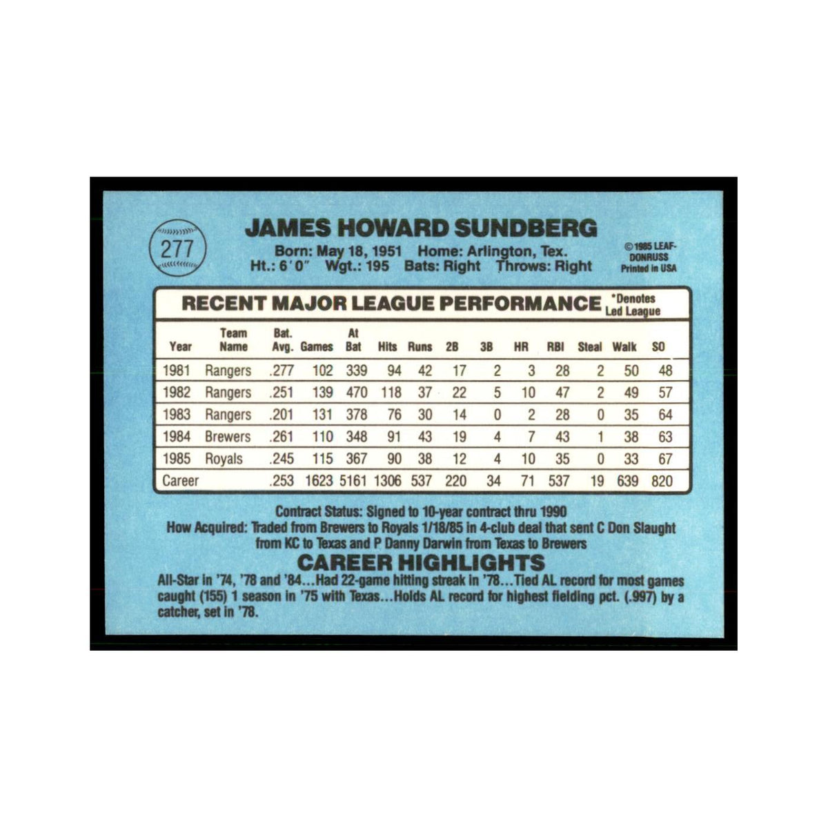 1986 Donruss Jim Sundberg Royals #277