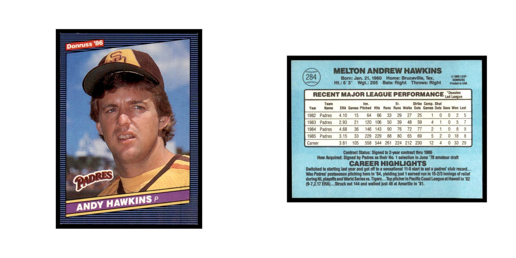 1986 Donruss Andy Hawkins Padres #284