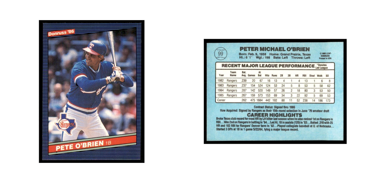 1986 Donruss Pete O'Brien Rangers #99
