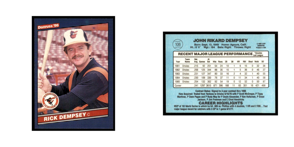1986 Donruss Rick Dempsey Orioles #106