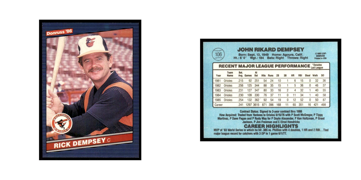 1986 Donruss Rick Dempsey Orioles #106