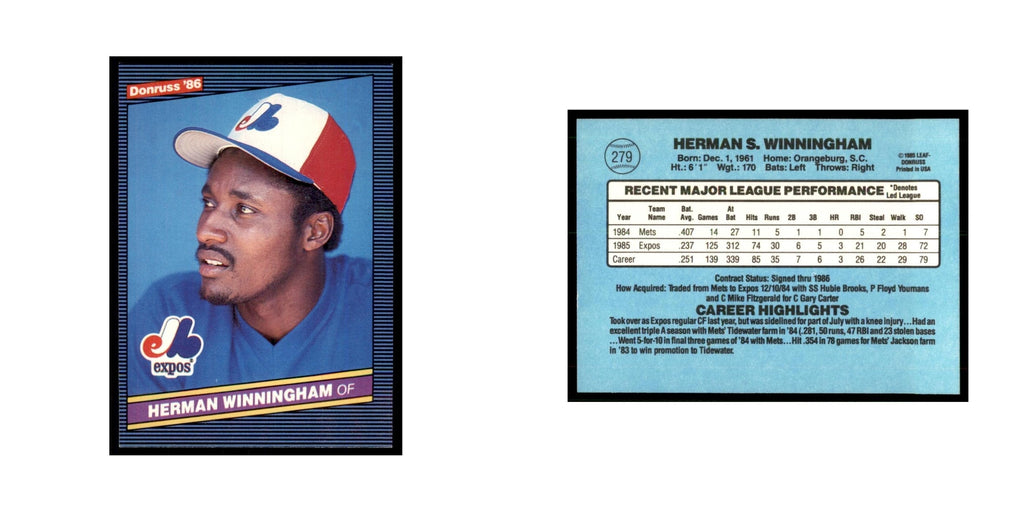 1986 Donruss Herman Winningham RC Montreal Expos #279