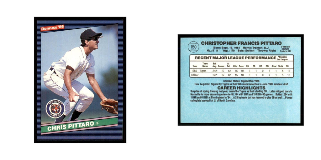 1986 Donruss Chris Pittaro RC Tigers #150