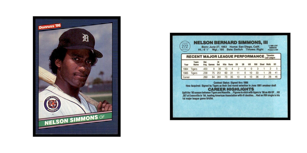 1986 Donruss Nelson Simmons RC Tigers #272