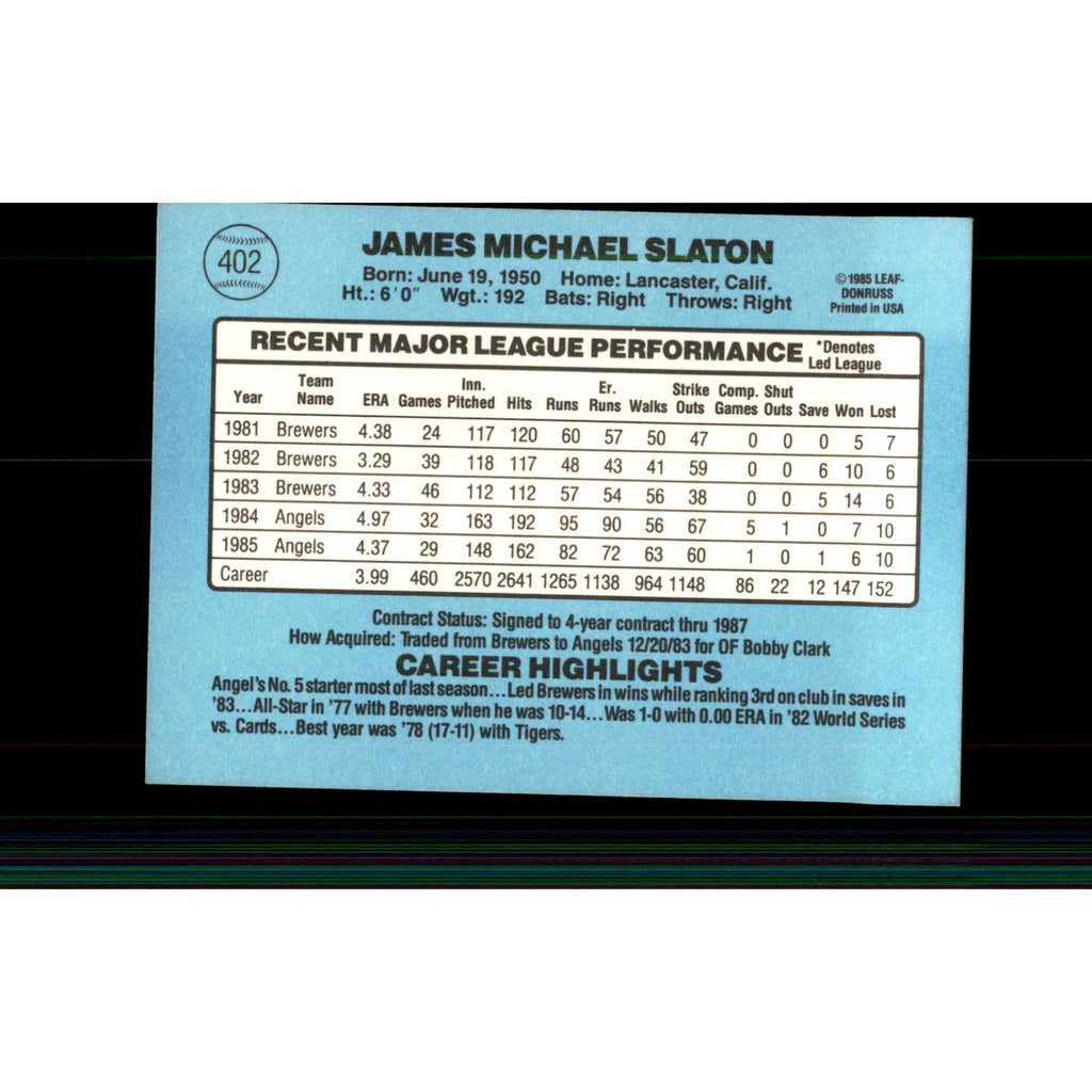 1986 Donruss Jim Slaton Angels #402